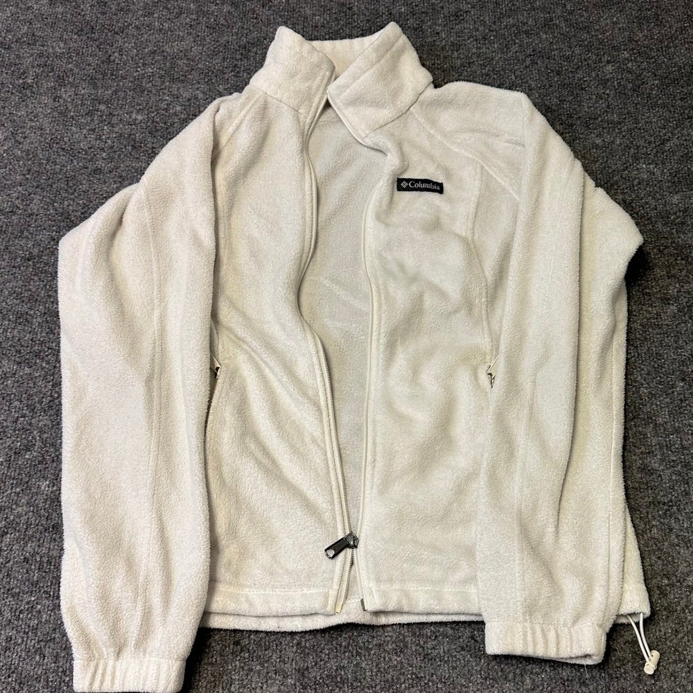 Columbia Fleece Jacket Womens Size M Cream White Full Zip Outdoor Warm 60904